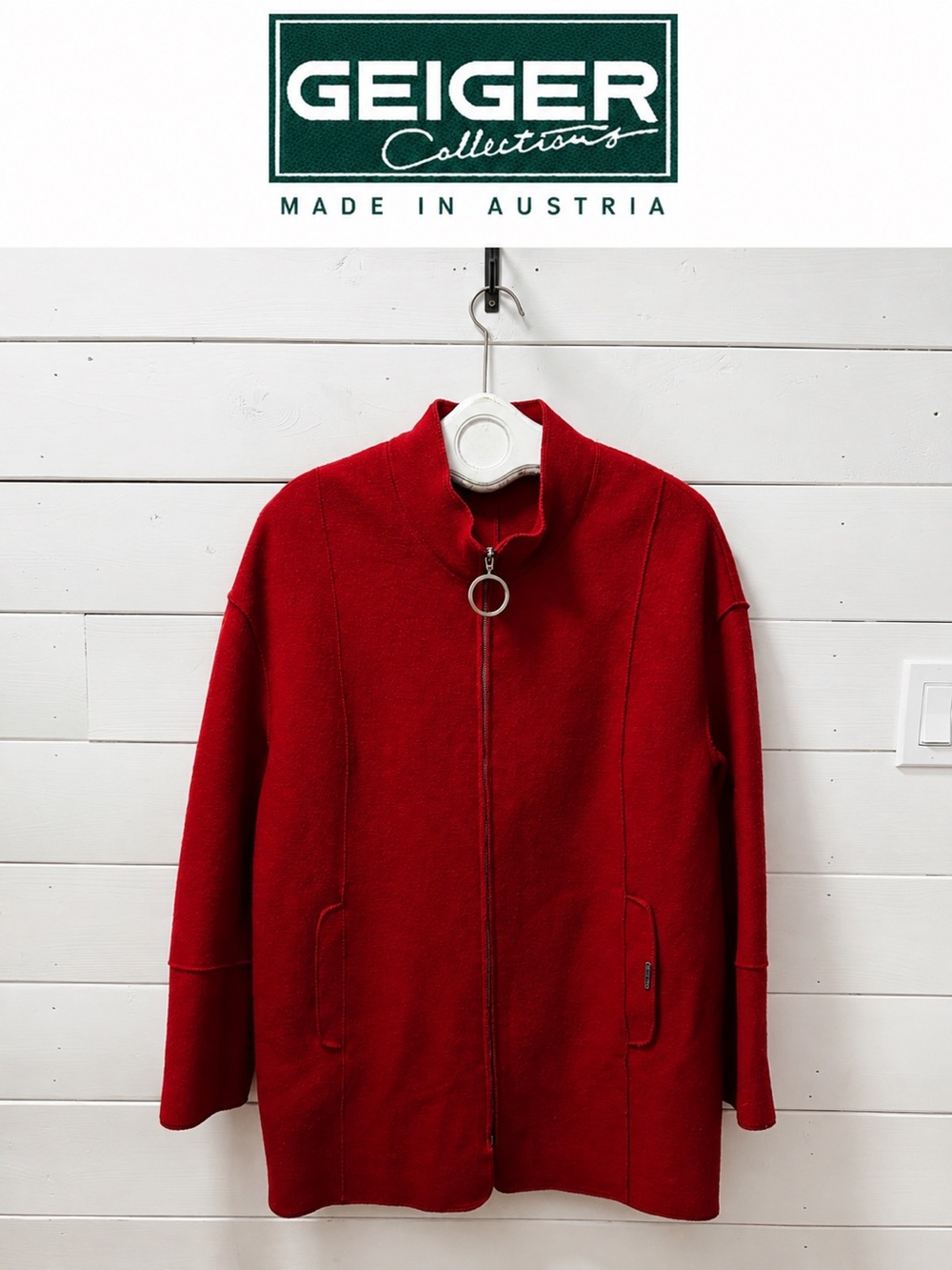 GEIGER Collections Boiled Wool Coat Red Size 38 Made in Austria